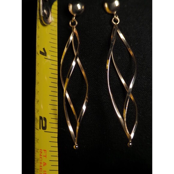 14K Yellow Gold Elegant Swirl Dangle Earrings - Picture 2 of 3